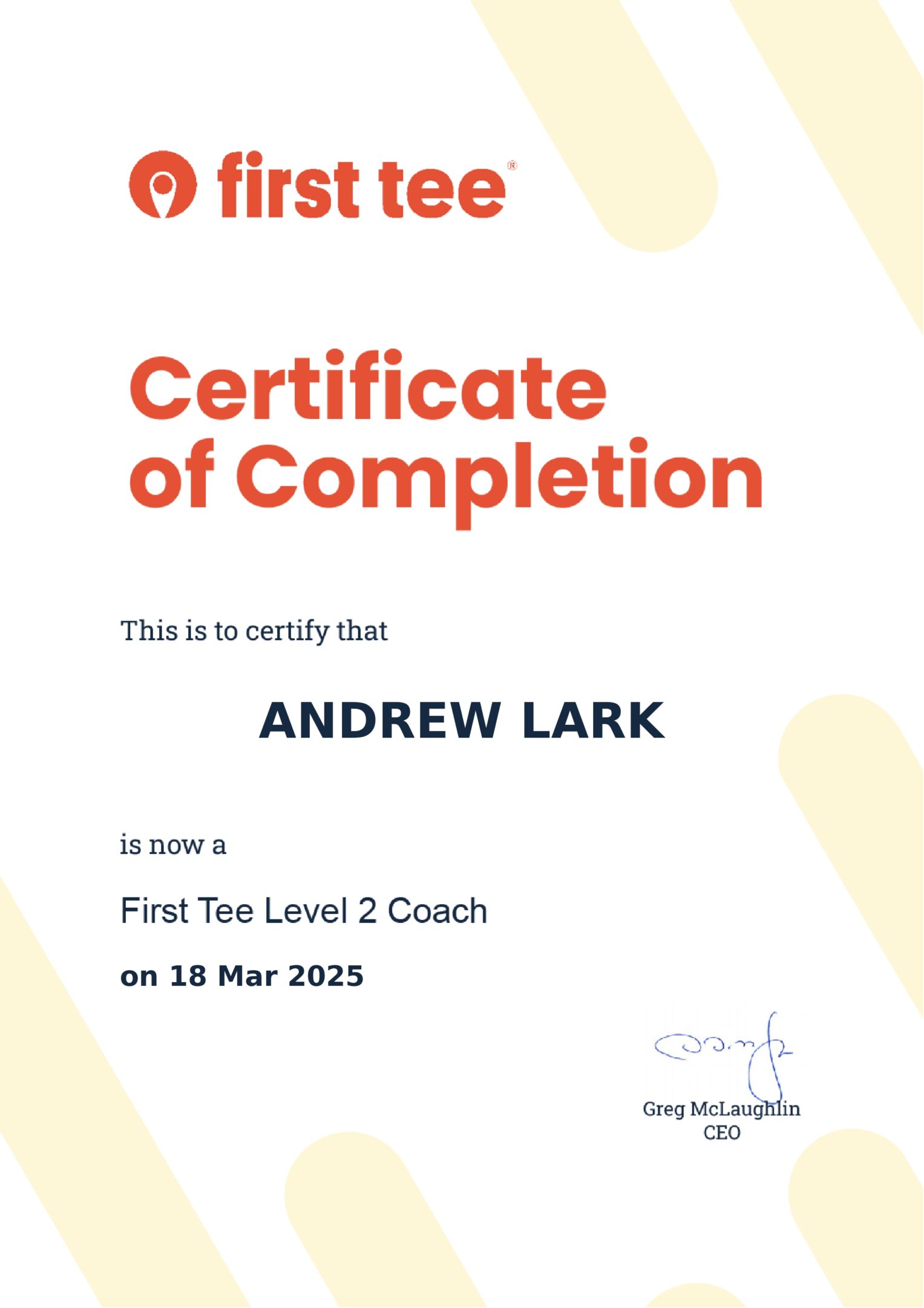 first tee certificate